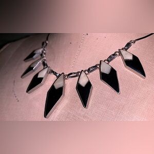 Vintage Deco Black, Pearl and Silver Statement Necklace.